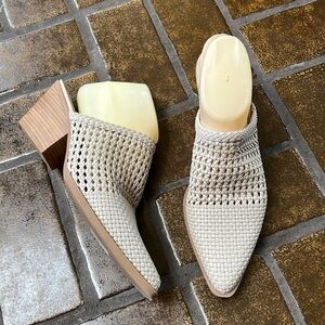 Seven Dials Quinton Beige Woven Faux Leather Heeled Slip-On Mules